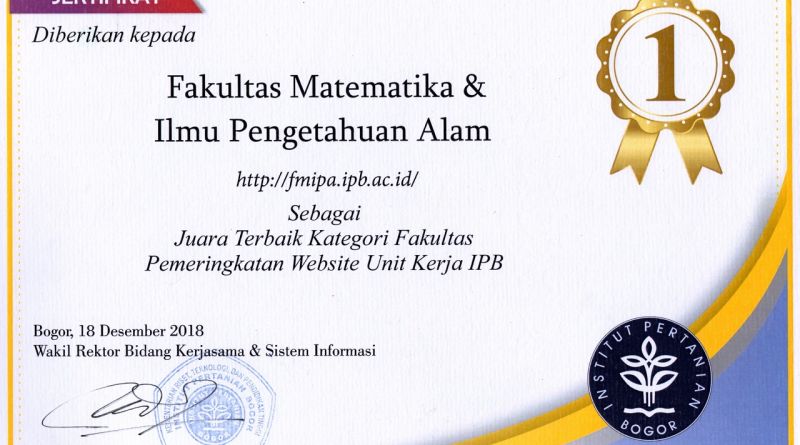 FMIPA Juara Terbaik Kategori Fakultas Pemeringkatan Website Unit Kerja IPB